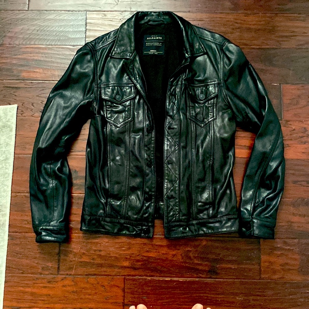 ALLSAINTS Mens Brading Leather Jacket. Black Size Small.